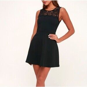 NWT Lulus Women's Sz XL According to Love Black Lace Skater Mini Dress